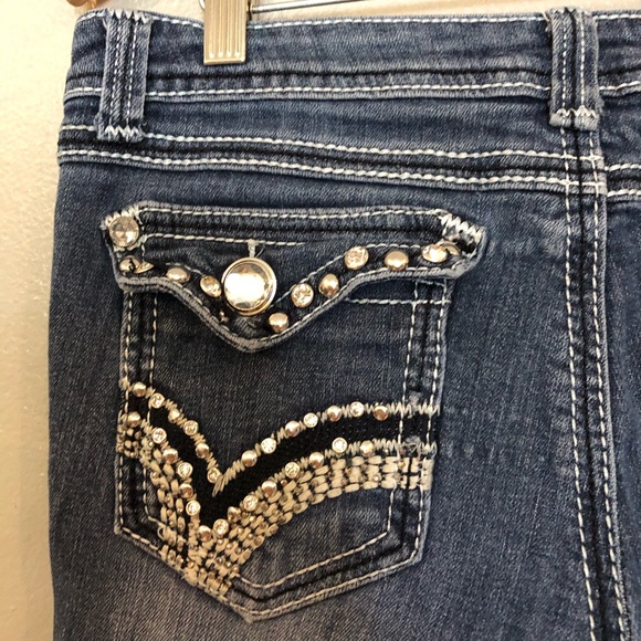 Twelve K Blue Bedazzled Embroidered Bootcut Jeans Low Rise Flap Pocket 9Jrs - Picture 11 of 16